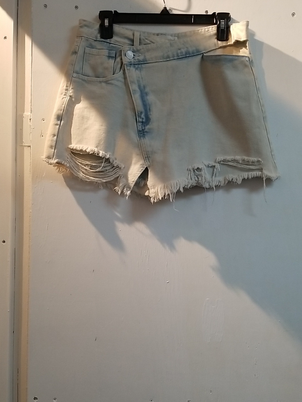 refuge Light Beige Distressed Denim Shorts